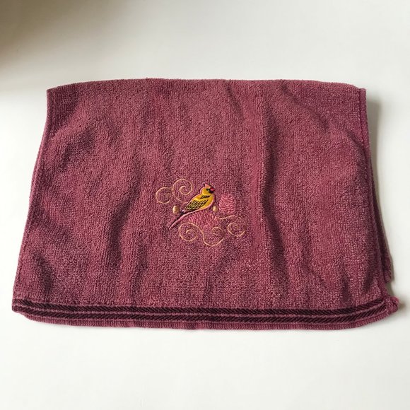 Vintage Oriole Bird Tea Towel Embroidered Hand Kitchen Bath Yellow Burgundy - Picture 6 of 14